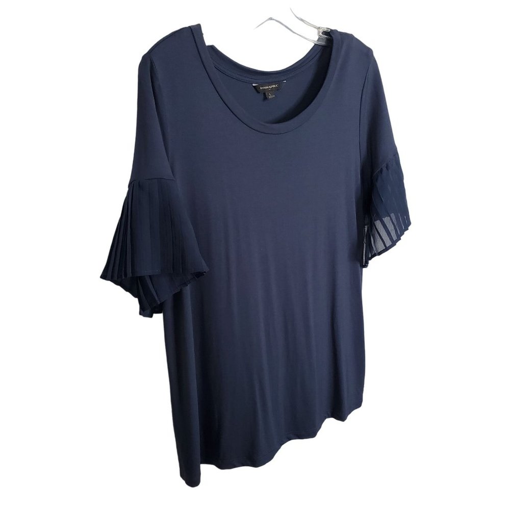 Banana Republic Womens Size L Shirt Jersey Knit Chiffon Short Bell Sleeves Blue